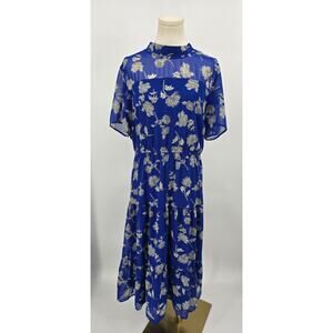 Lulus Romantic Botanical Floral Dressed Up Royal Blue Floral Print Midi Dress